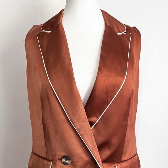NWOT JASON WU COGNAC WHITE SATIN MID-LENGTH SLEEVELESS BLAZER-VEST - Picture 4 of 10